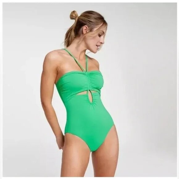 Women's CALIA Shirred Cutout One Piece Swimsuit Size 14 Green Glow Beach NEW - Picture 1 of 6